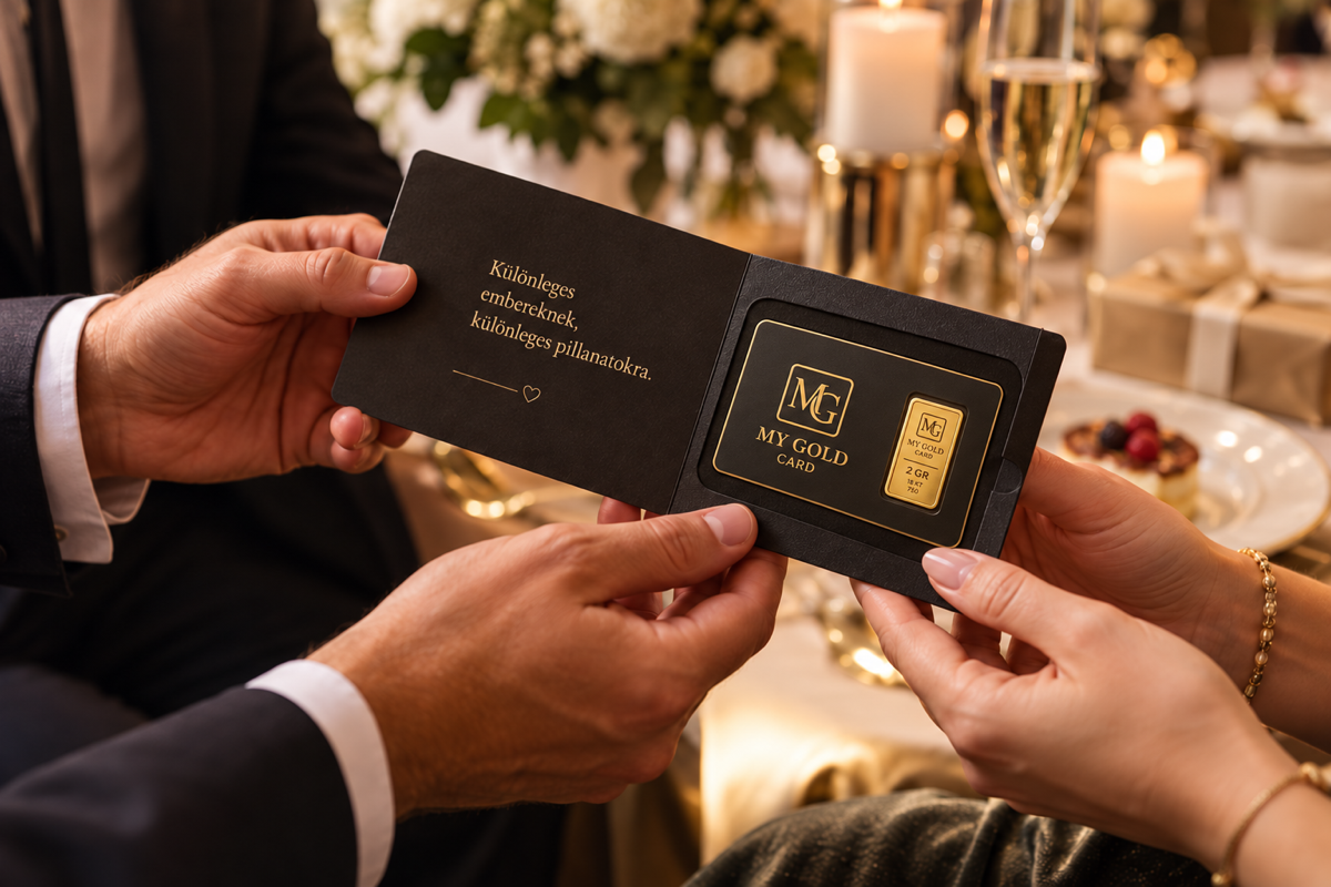 A bankkártya méretű, valódi My Gold lapkával készült kártya ünnepi átadása